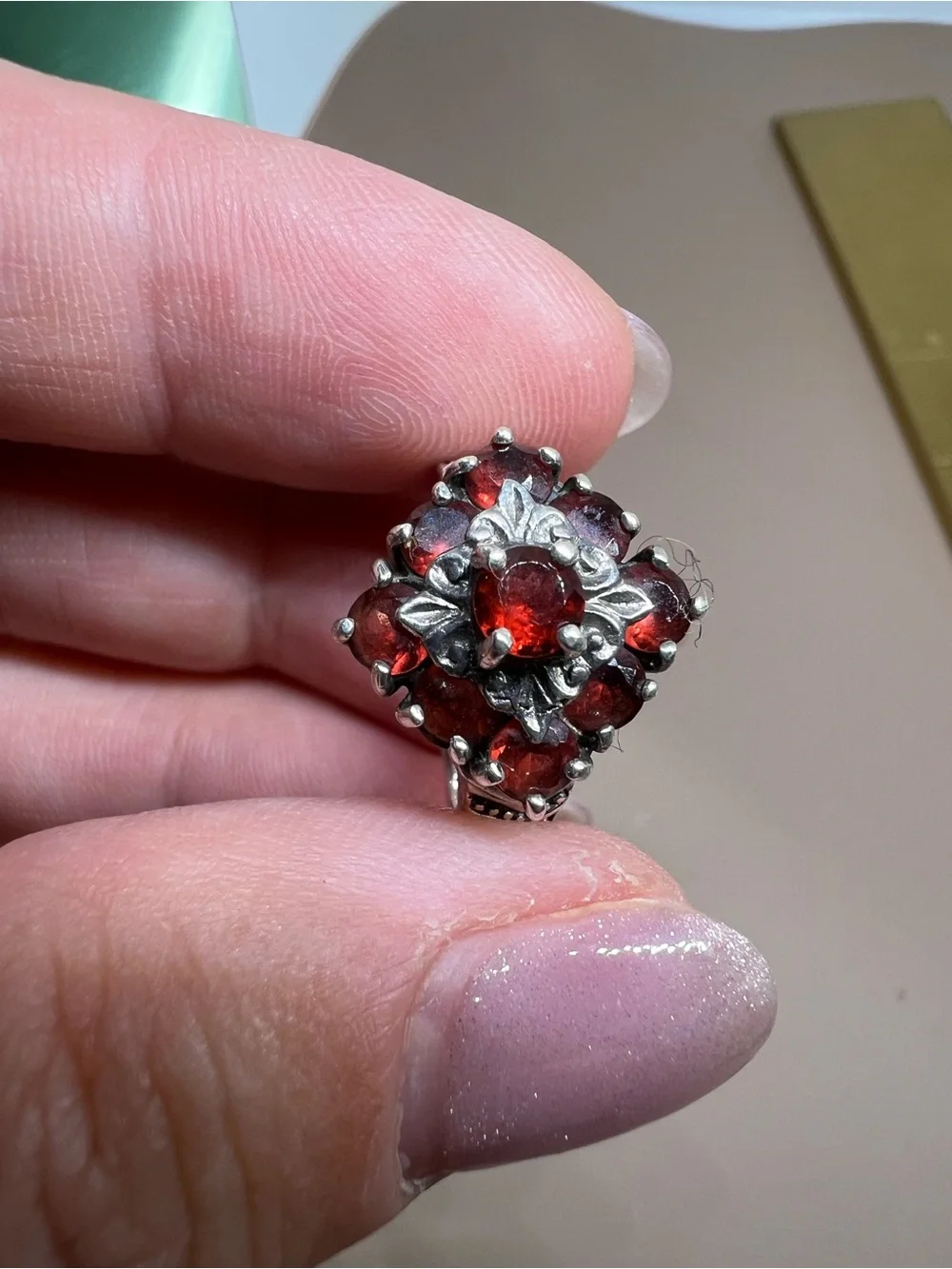 Red Garnet Cluster Sterling Silver Ring